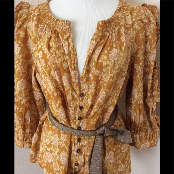 Free People Tops - Free People boho top cotton puffy sleeves mustard